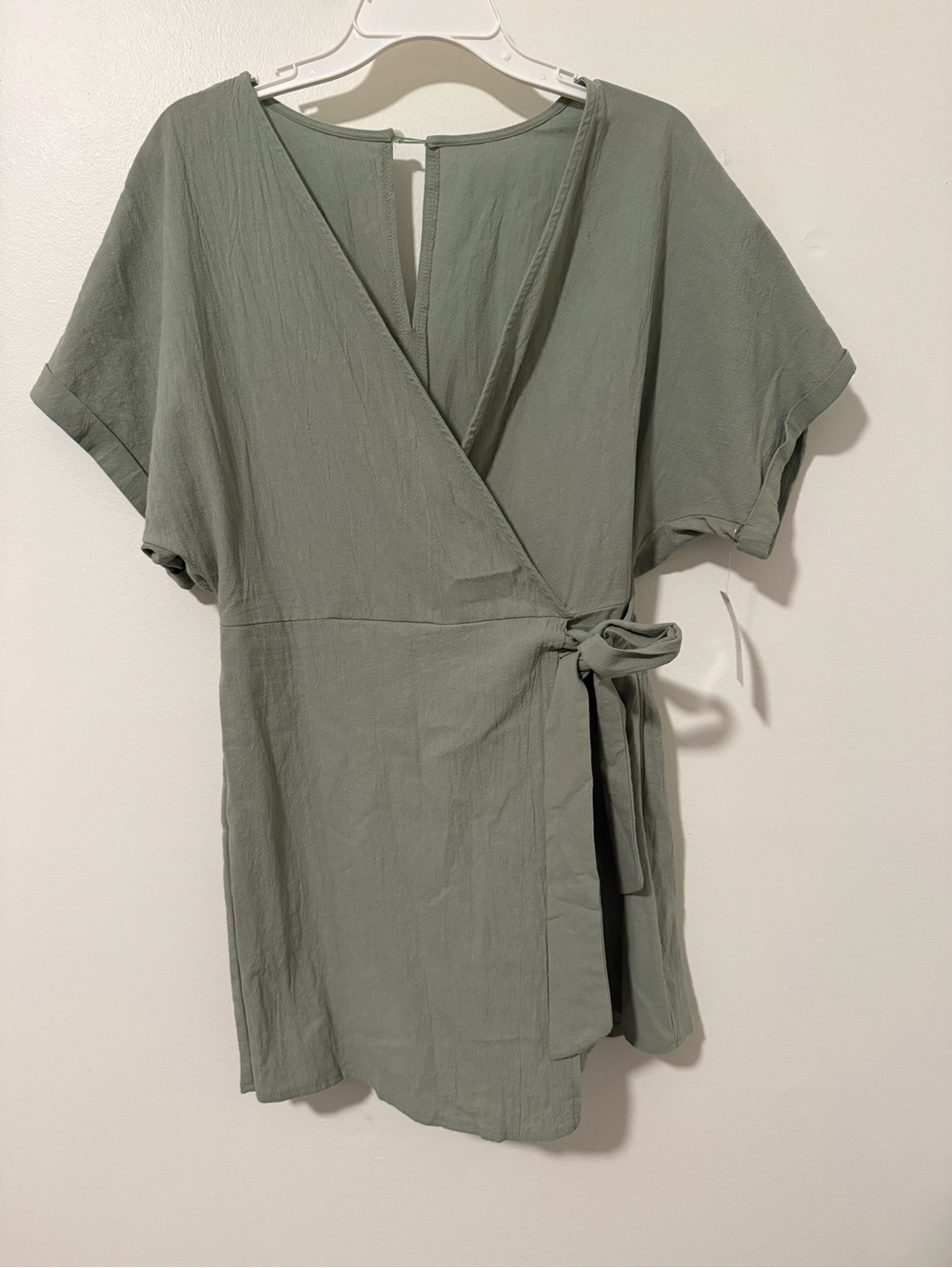 Women's Sage v-neck Wrap Romper with pearl button detail by Esoterra